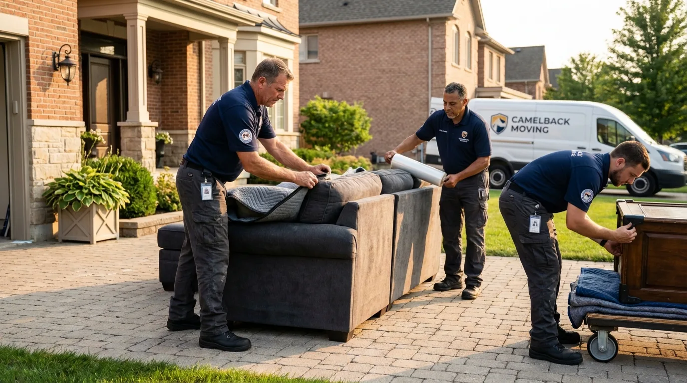 Large estate moving crew wrapping furniture in West Newton, PA