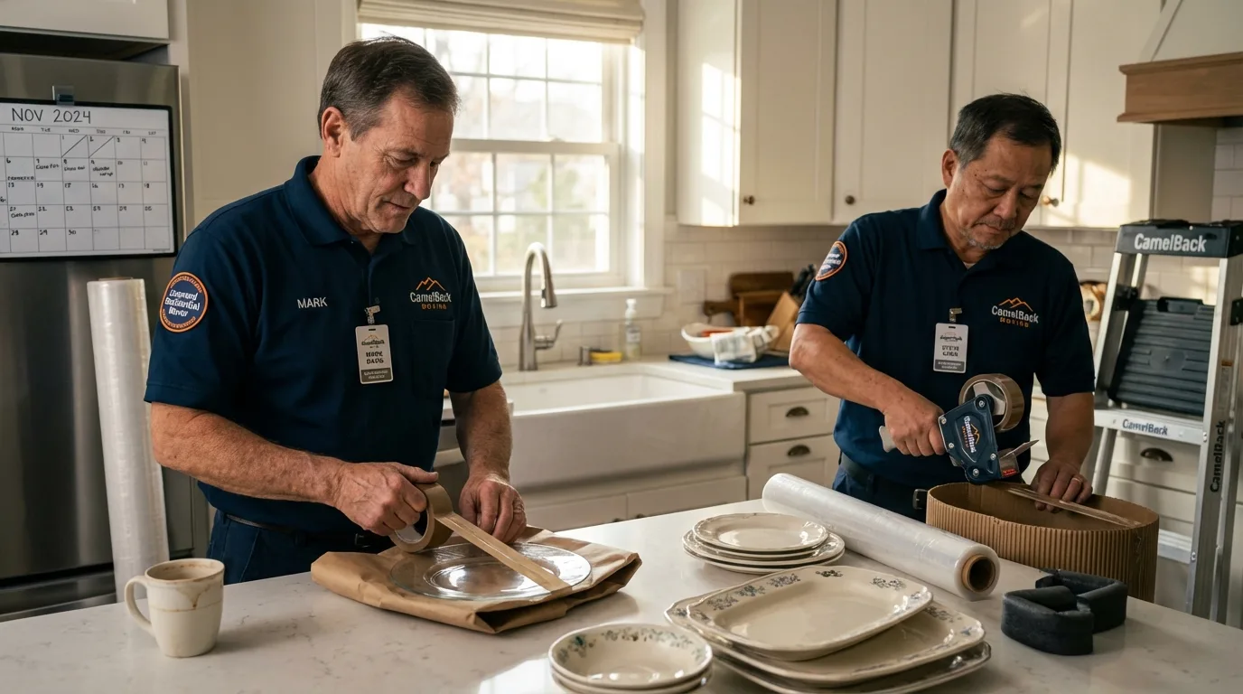 Professional crew packing kitchen dishware in West Newton, PA